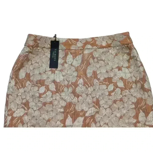 NWT Talbots Size Petite 4 Peach Gold Metallic Party Brocade Pencil Skirt - Picture 4 of 9